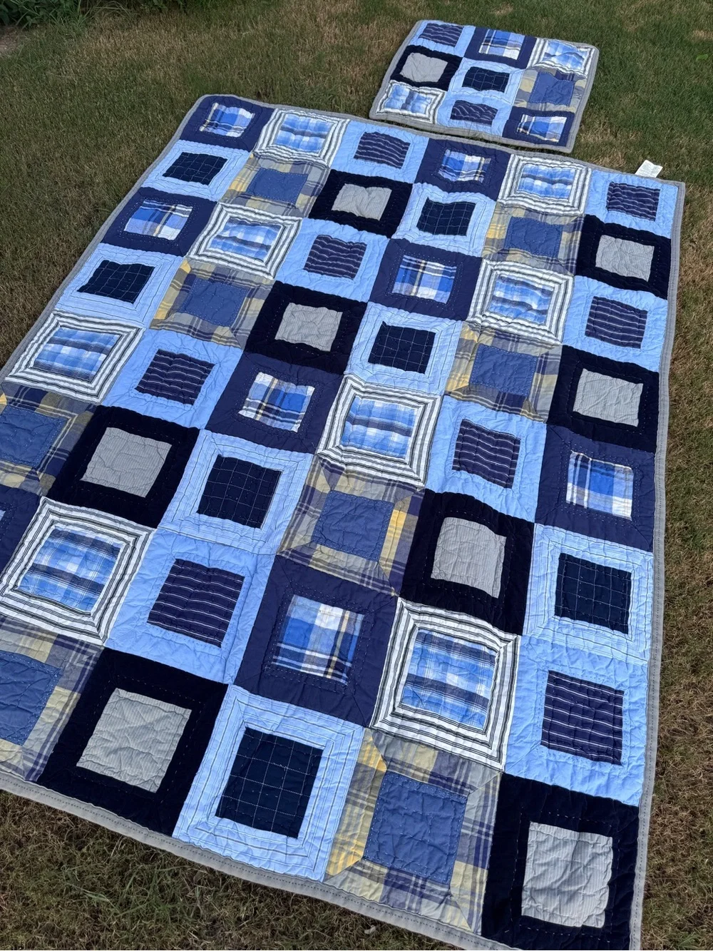Pottery Barn Kids Twin Blue Patchwork Quilt with Euro Sham